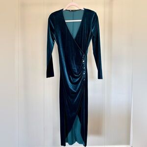 Zara Teal Long Sleeve Velvet Dress